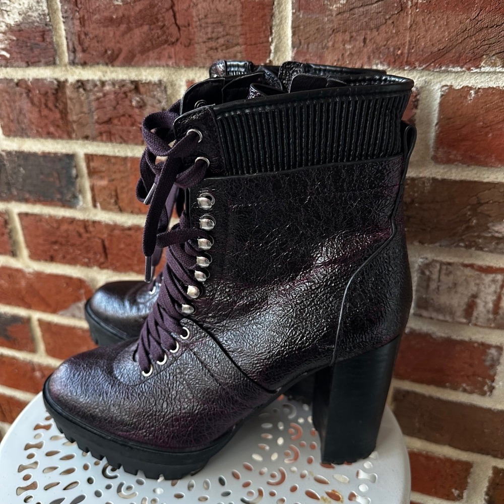 Vince Camuto Dark Plum Lace-Up Combat Boots - Picture 2 of 11